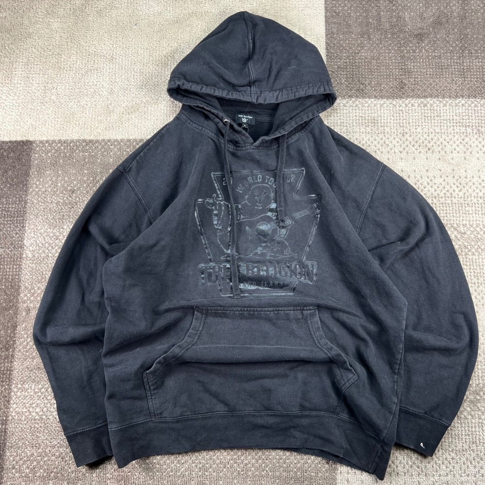 True Religion Mens World Tour Buddha Logo Graphic Hoodie Black Large